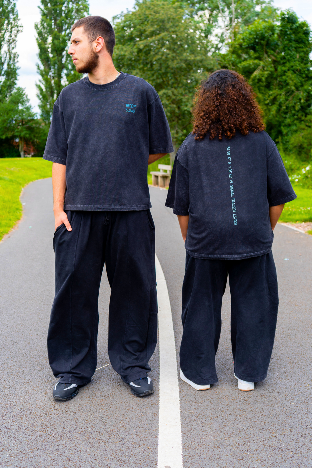 RECEIVE SLOWLY COORDINATE TEE-BOXY Mineral Wash Heavy Weight 275gsm Black