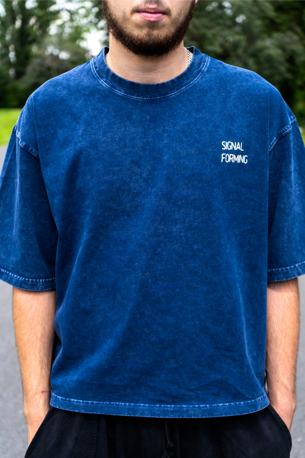 SIGNAL FORMING TEE -BOXY Mineral Wash Heavy Weight 275 gsm Blue